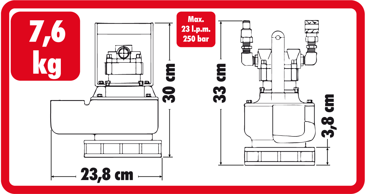 Dimensions, weight 2-inch submersible pump