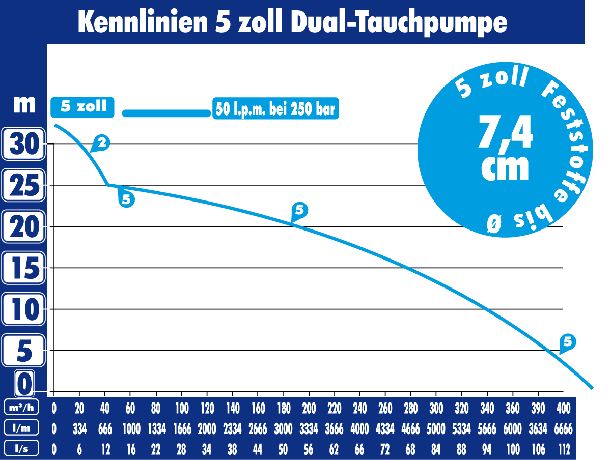 Kennlinie Dual-Tauchpumpe 5 Zoll Tauchpumpe im Vergleich